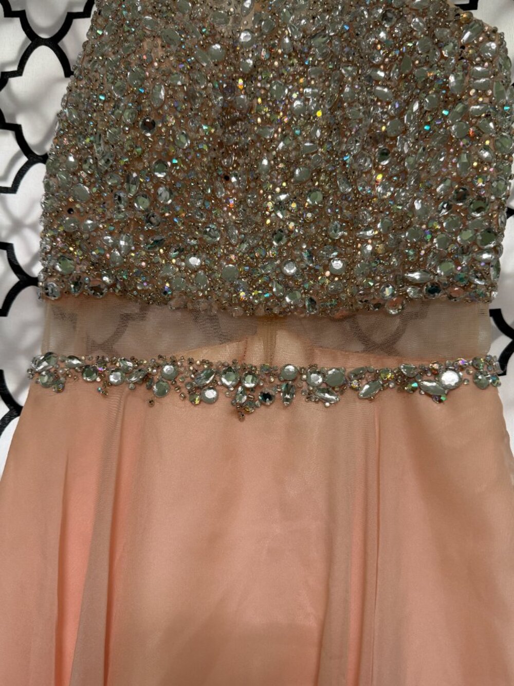 JVN by Jovani Blush Rhinestone Chiffon Homecoming Party Dress Size 2 - Picture 3 of 12